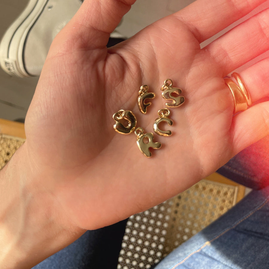 14K Solid Puffy Bubble Letter Charm