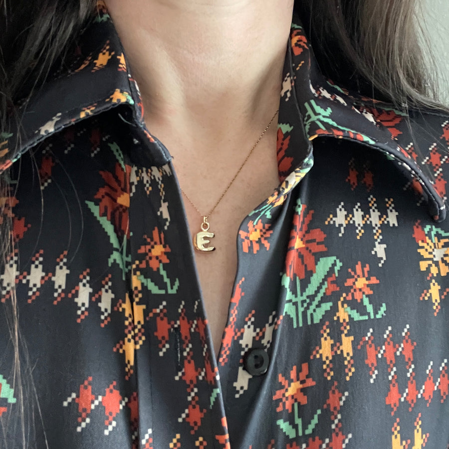 14K Solid Puffy Bubble Letter Charm