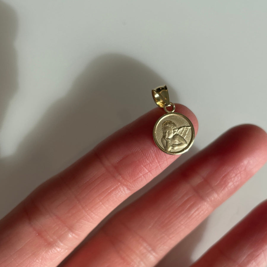 14K Solid Angel Coin Charm