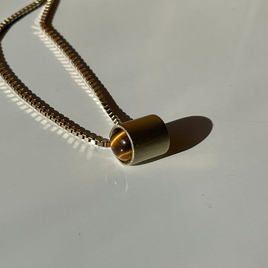 Gold Coffe cup with tiger's eye cabochon 