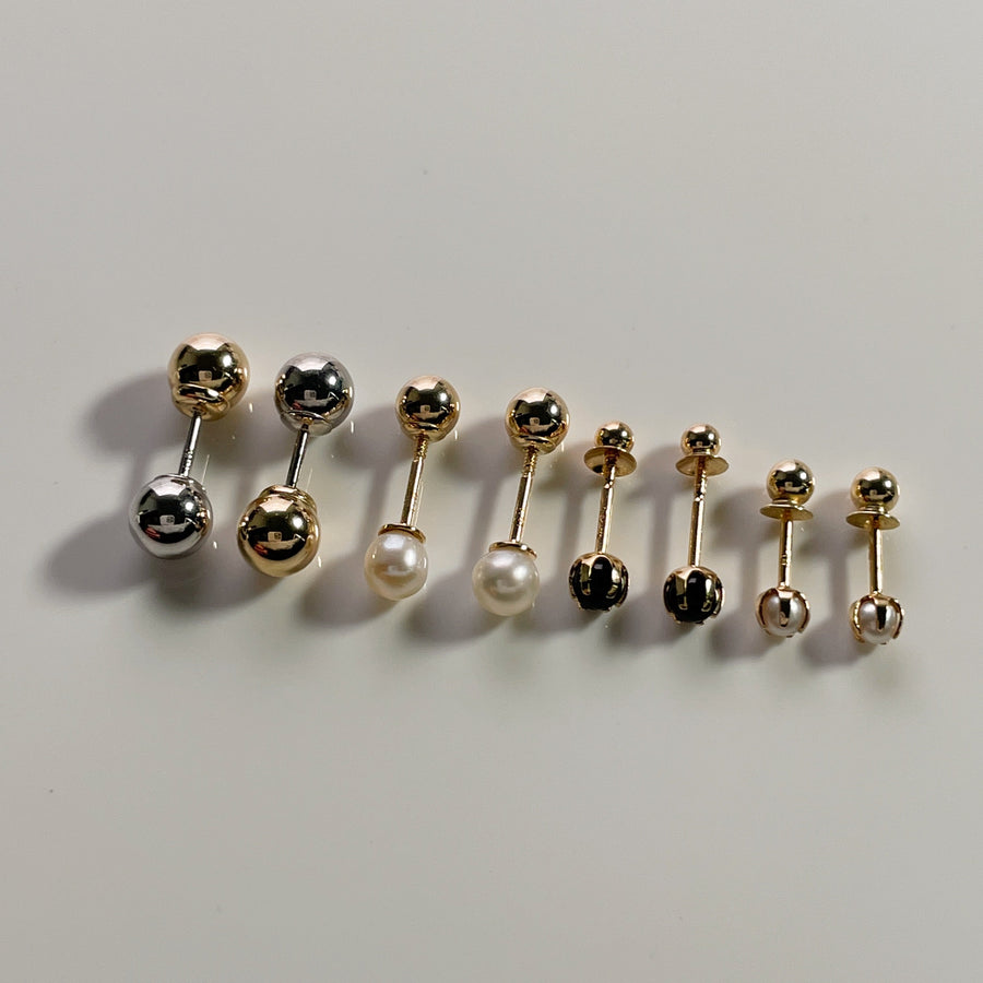 Single Solid 14k Gold and Pearl Studs