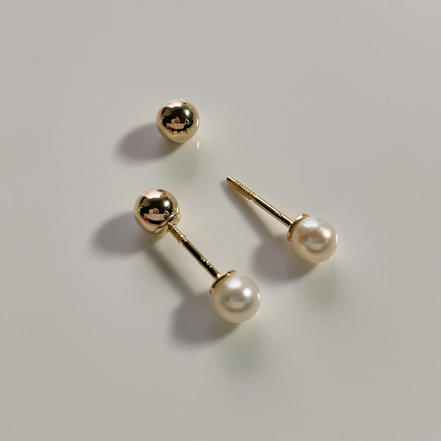 Reversible No-Poke Solid 14k Gold and Pearl Studs – Keary and James