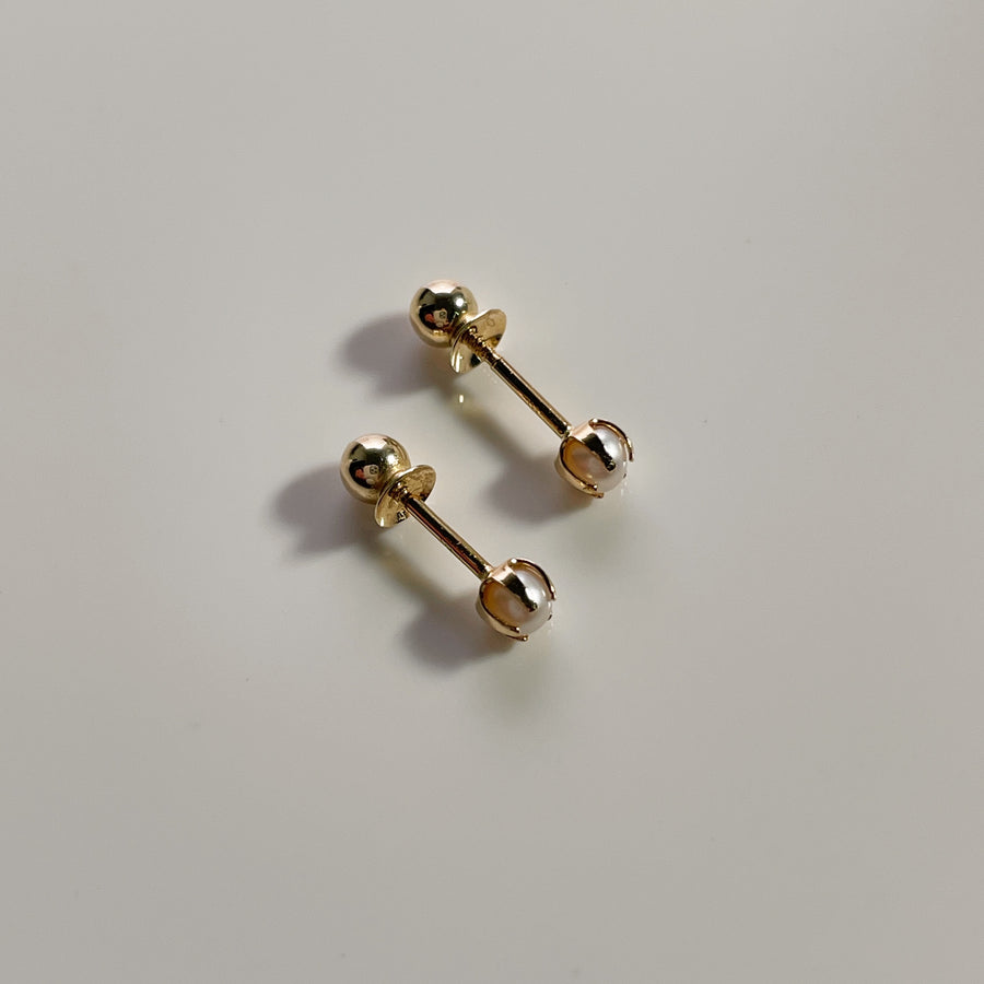 Reversible No-Poke Solid 14k Gold and Pearl Studs