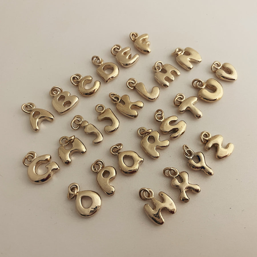 Solid Puffy Bubble Letter Charm B / 14K Yellow Gold