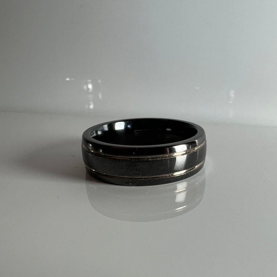 Black Striped Mens Ring